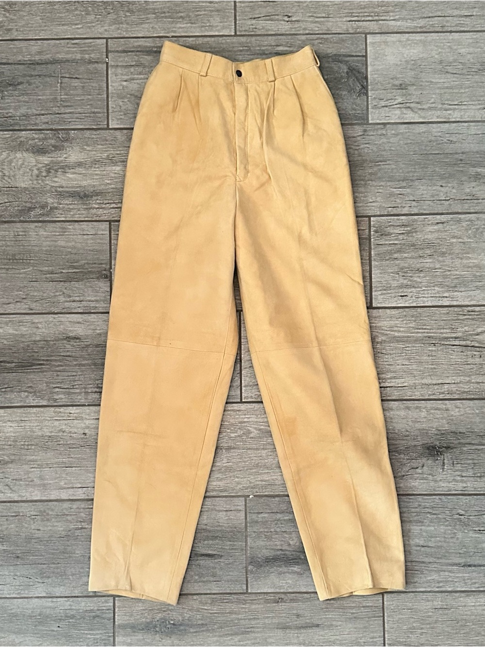 Vintage 70s Monarch Trading Co Suede Leather Pants Tan Pleated High Waisted
